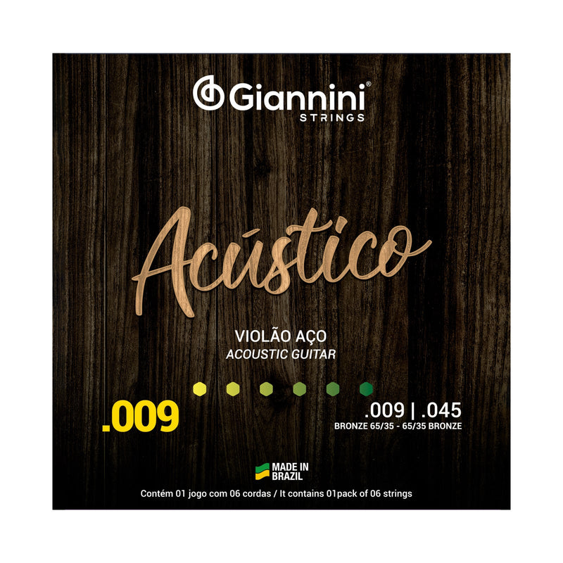 ENCORDOAMENTO GIANNINI ACUSTICO VIOLÃO AÇO 0.09